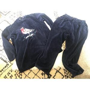 Eagle's Eye Velour Embroidered Set Size XL Vintage Navy Blue Duck Christmas. F7